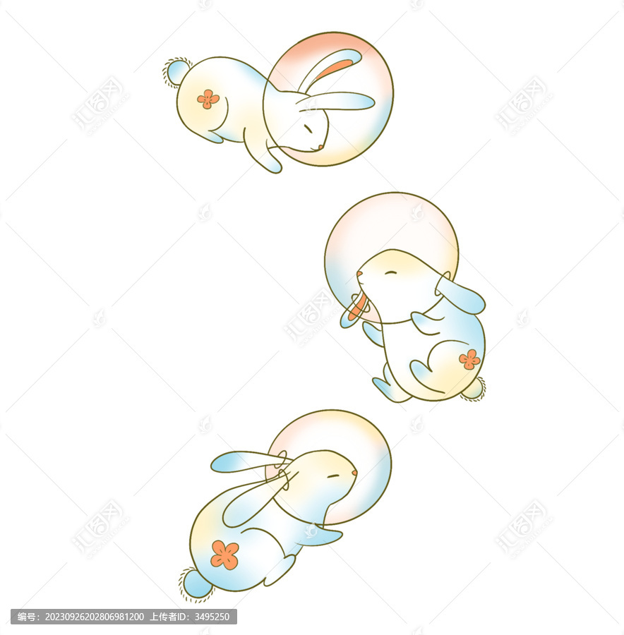卡通手繪三只可愛生肖兔