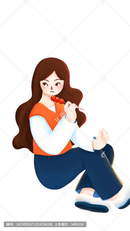 女生拿著糖葫蘆元素插畫