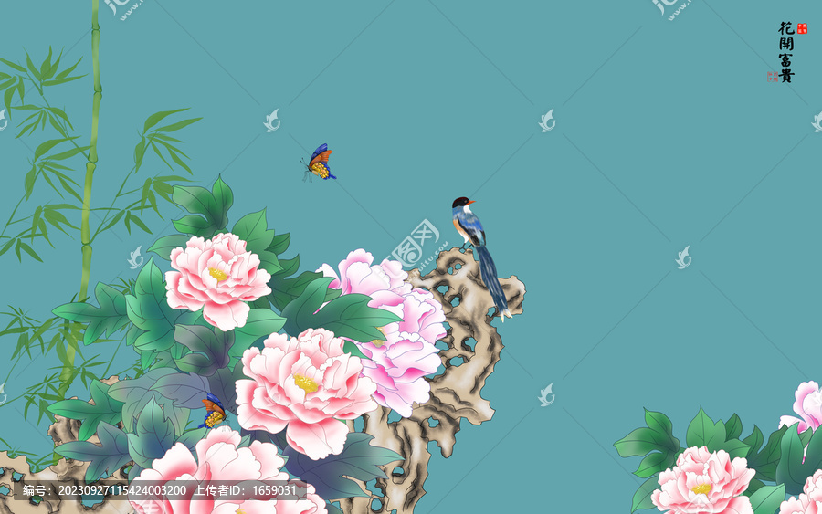 中式國(guó)風(fēng)花鳥墻紙壁畫