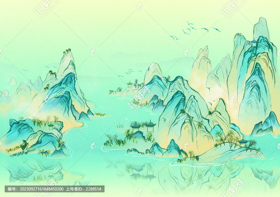 山水千里江山圖插畫