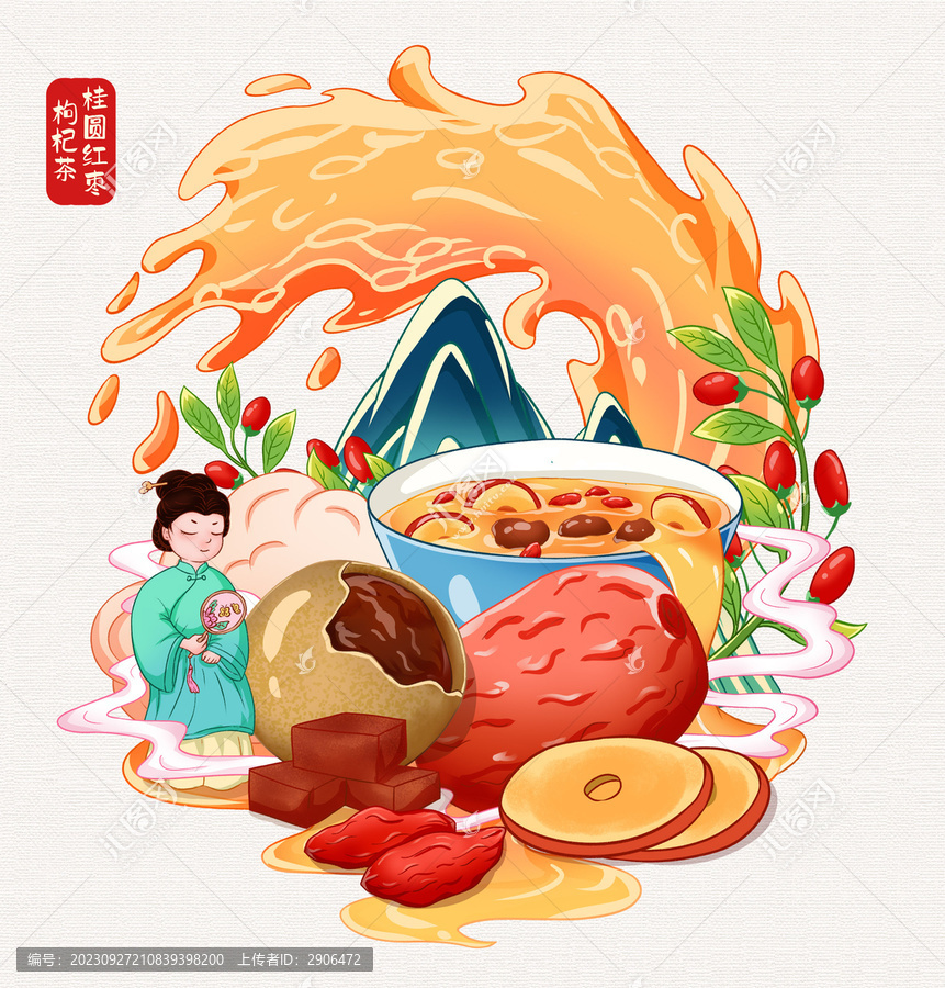 桂圓紅棗茶插畫