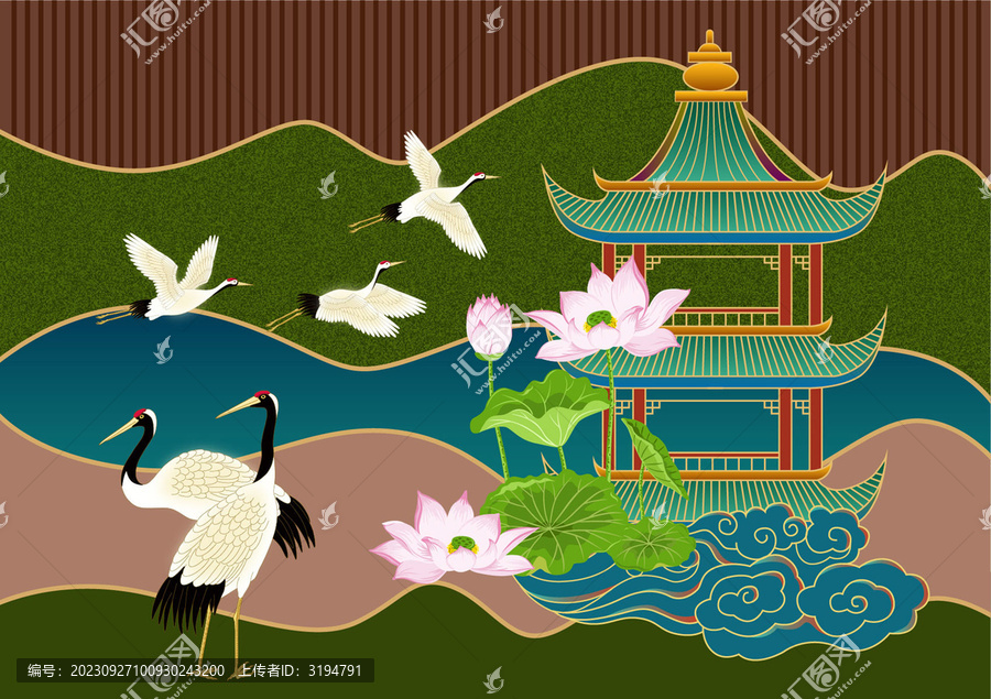 仙鶴樓閣古風(fēng)創(chuàng)意插畫