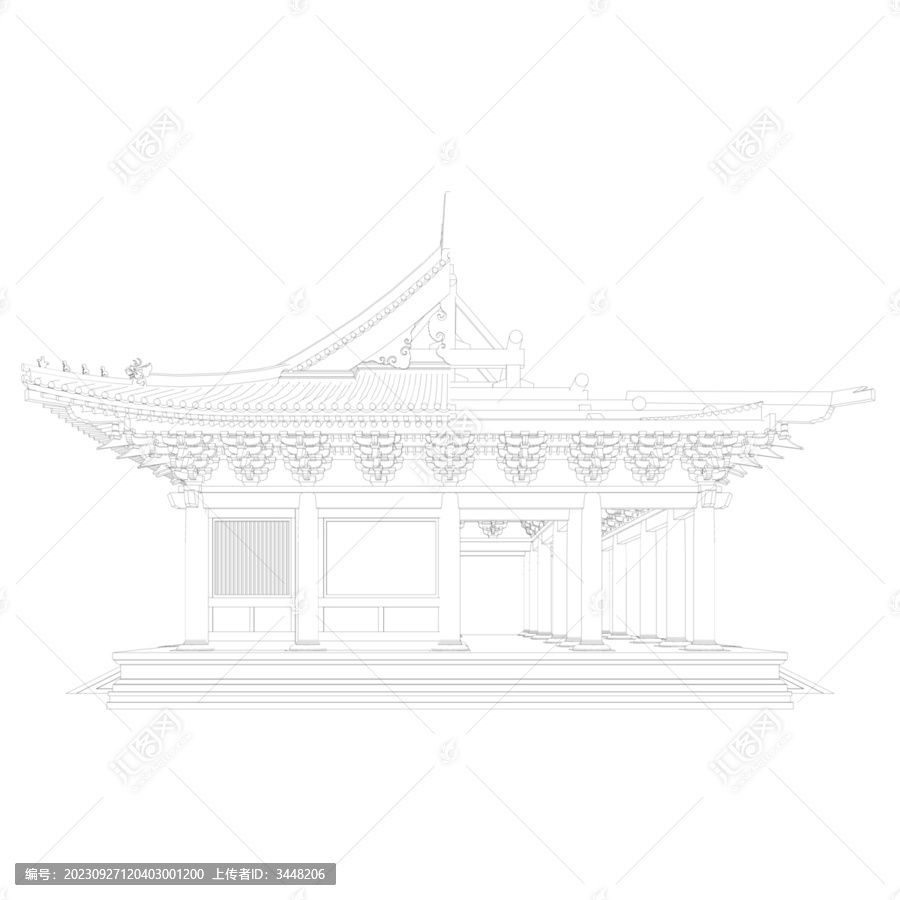 歇山大殿側(cè)面對(duì)比線稿圖