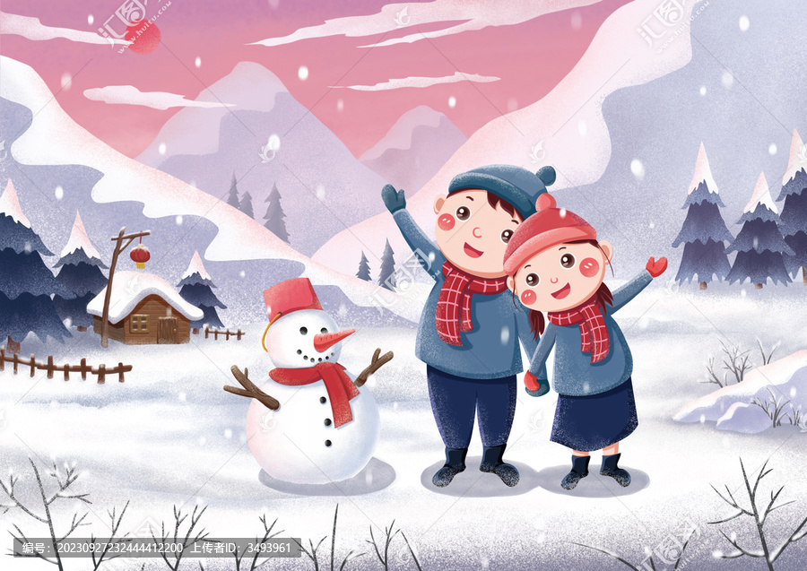 冬天圣誕節(jié)堆雪人