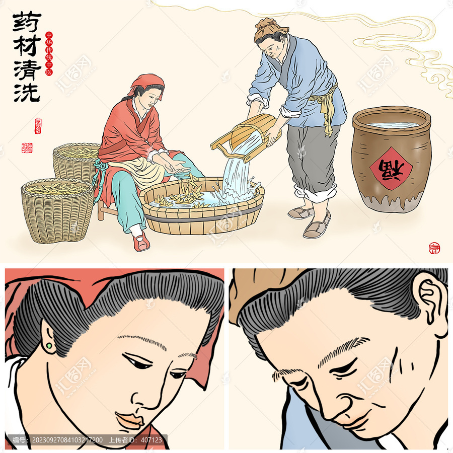 藥材清洗插畫