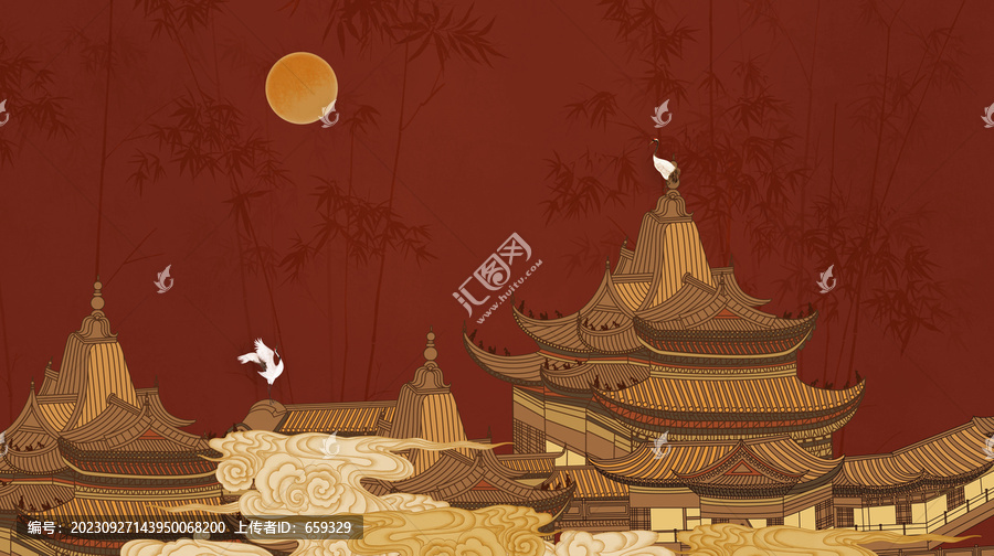 高端新中式國潮背景墻壁畫