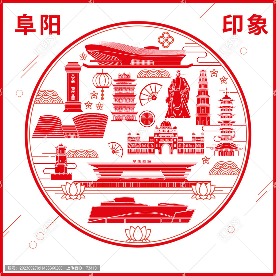 阜陽窗花剪紙年畫地標圖案