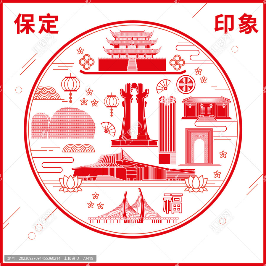 保定窗花剪紙年畫地標圖案