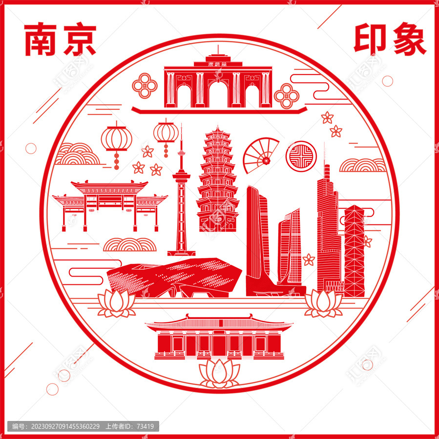 南京窗花剪紙年畫地標圖案