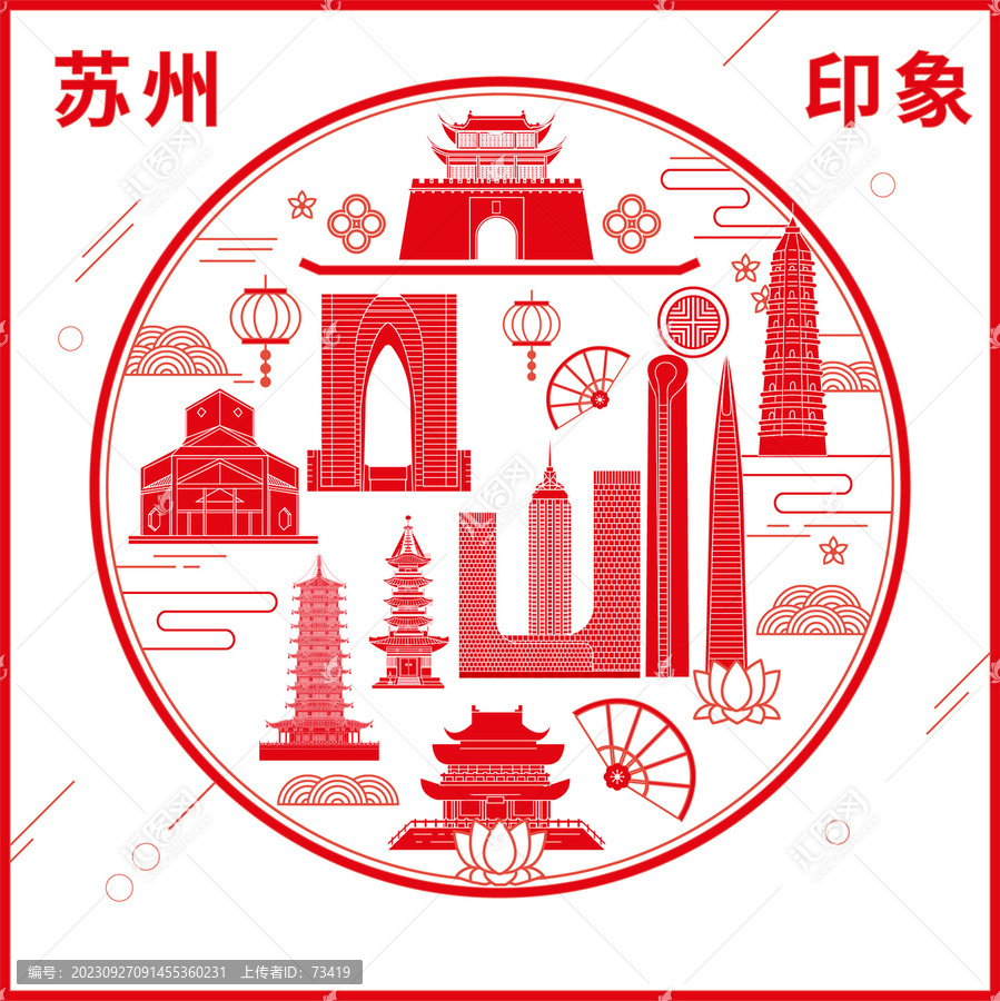 蘇州窗花剪紙年畫地標(biāo)圖案