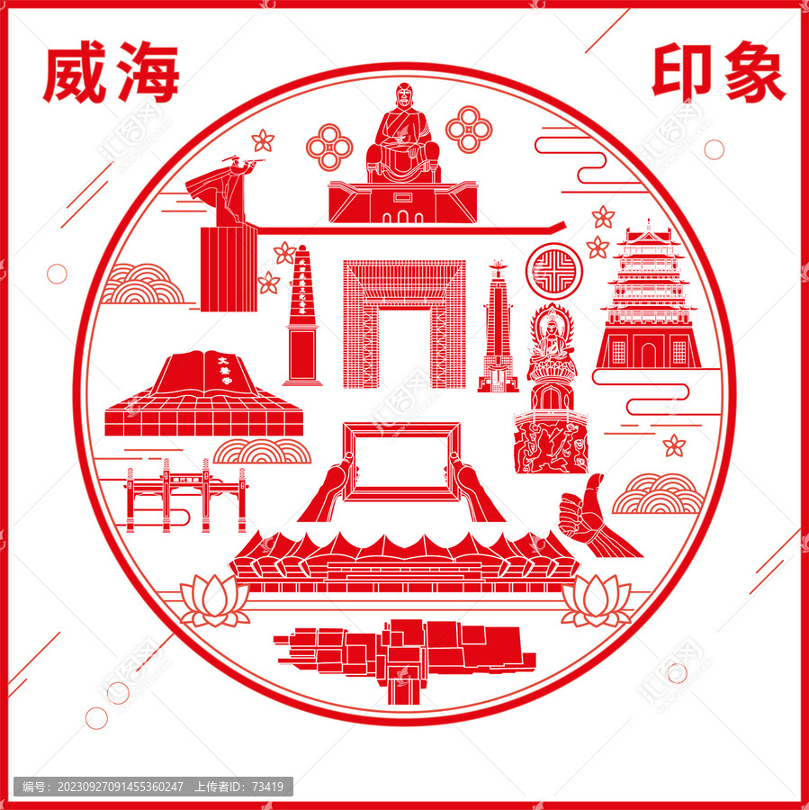 威海市窗花剪紙年畫地標圖案