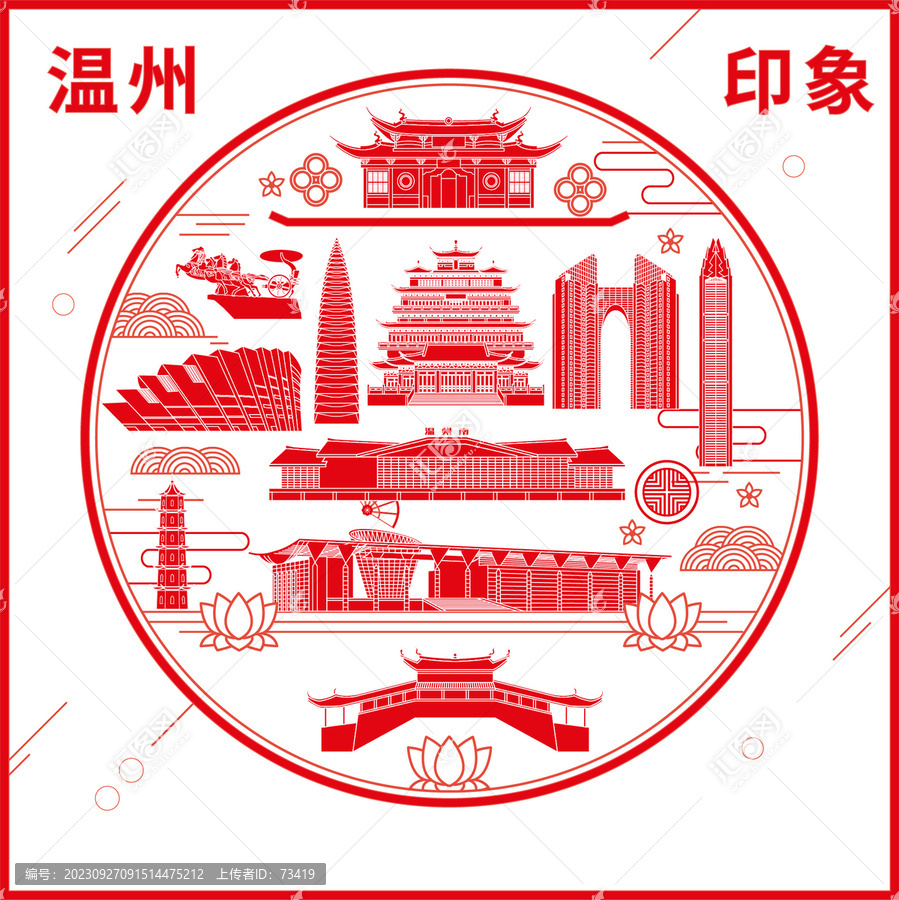 溫州窗花剪紙年畫地標圖案