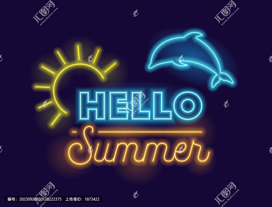 哈啰夏天海洋海豚霓虹灯设计