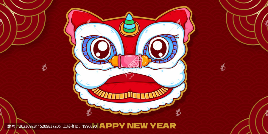 新年红色系中国风拜年狮头