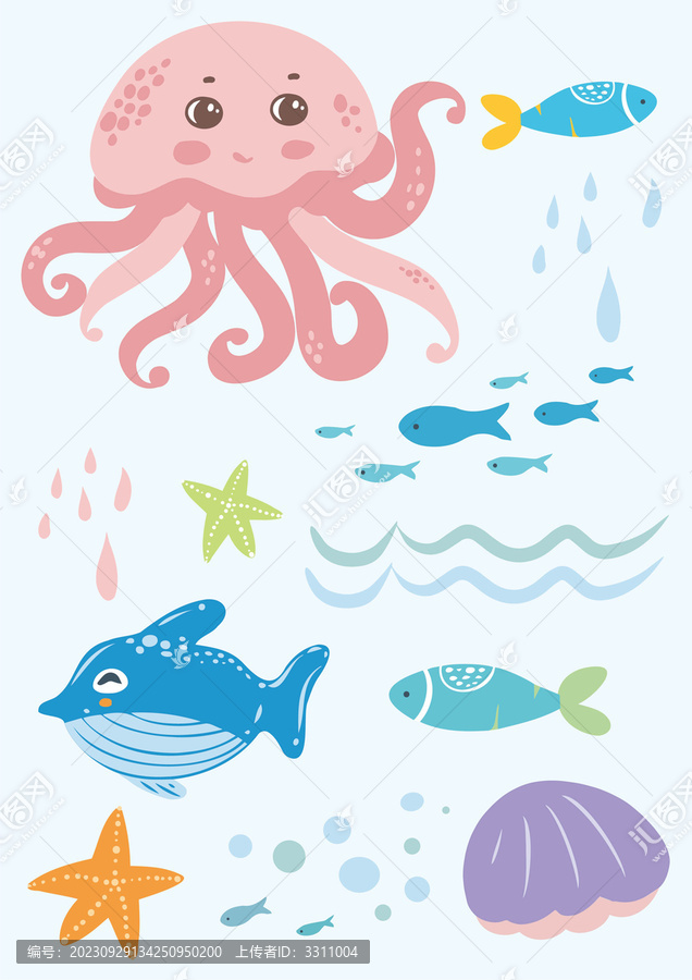 章魚小魚貝殼海星海水海洋生物