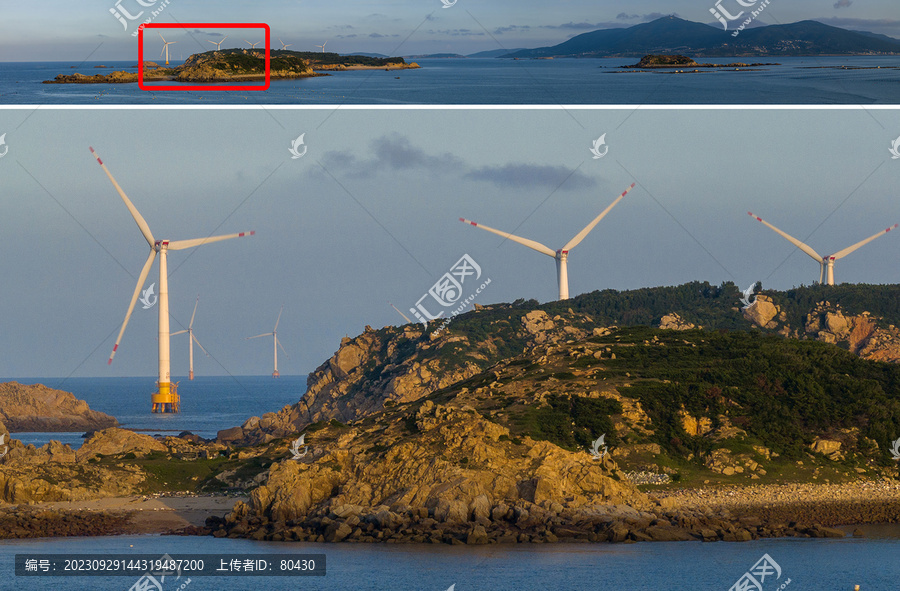 平潭海岛上的电力风车全景