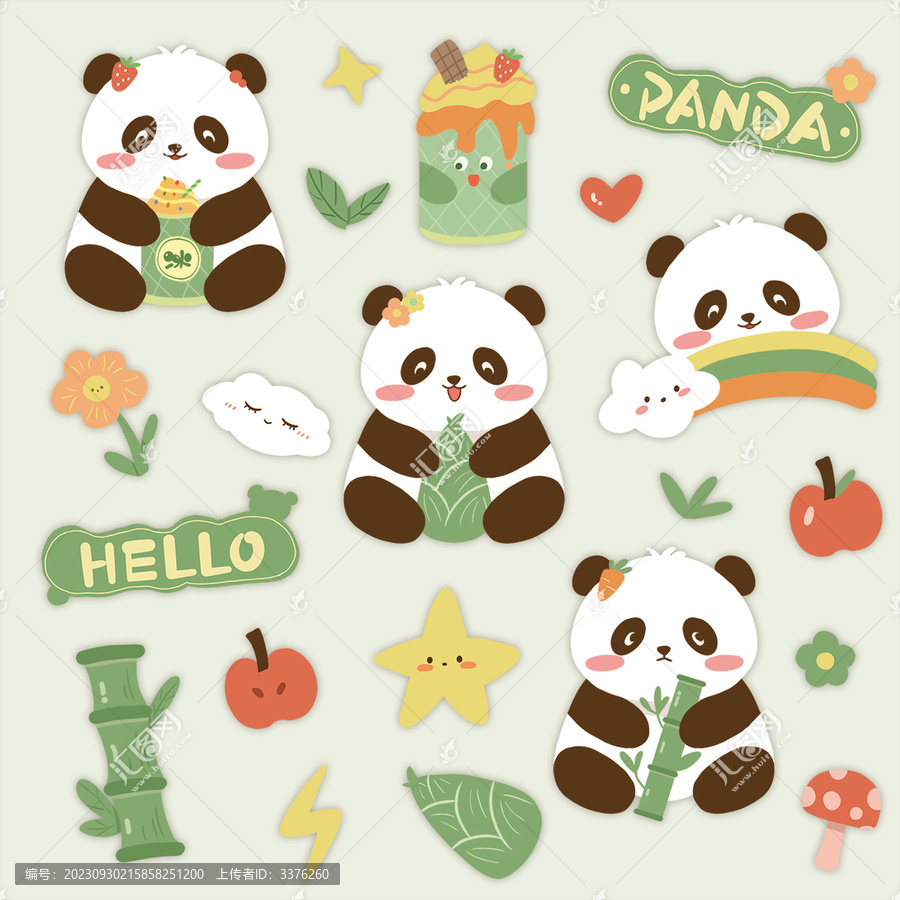 小熊貓可愛貼紙插畫