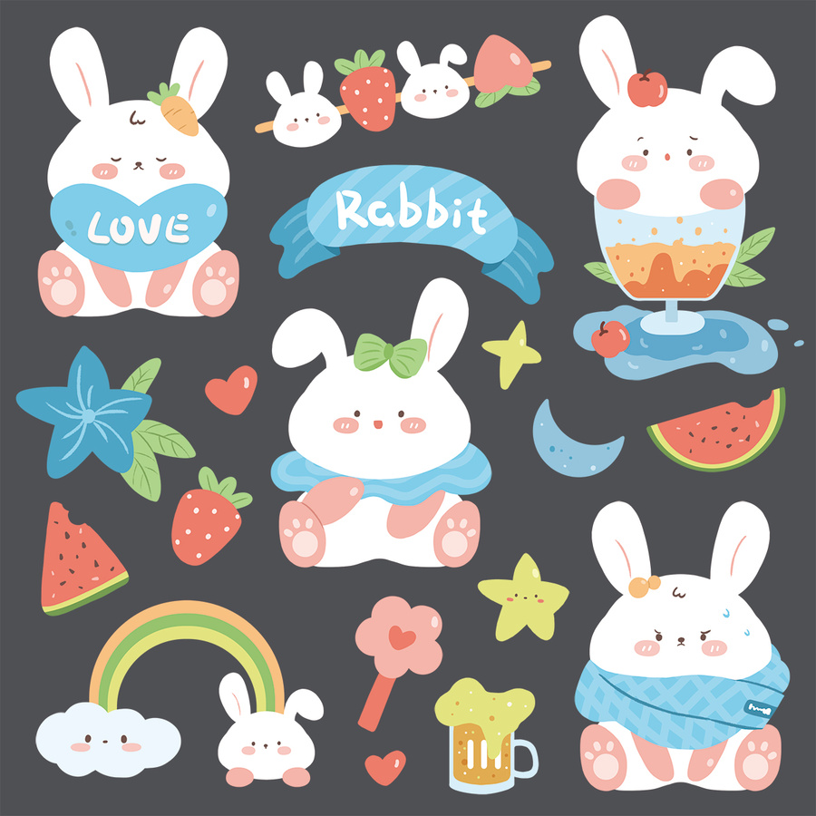小兔子可愛貼紙插畫
