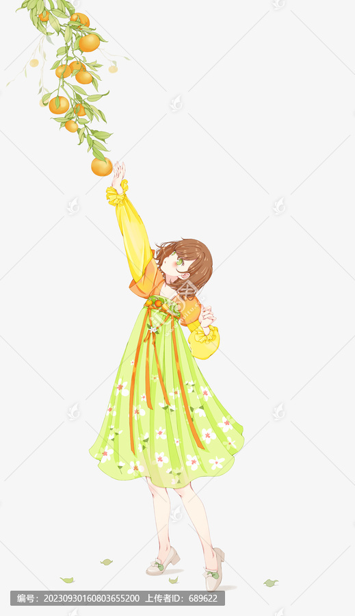 漢服少女摘橘子
