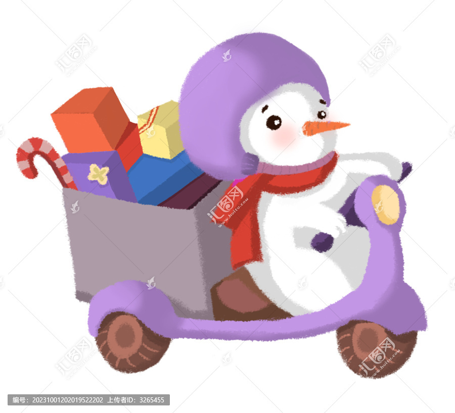 戴著安全帽的雪人快遞小哥
