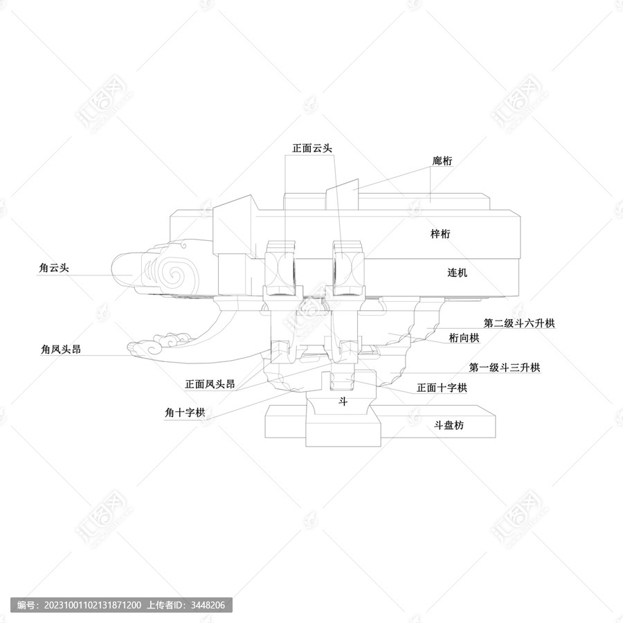 丁字转角牌科线稿图