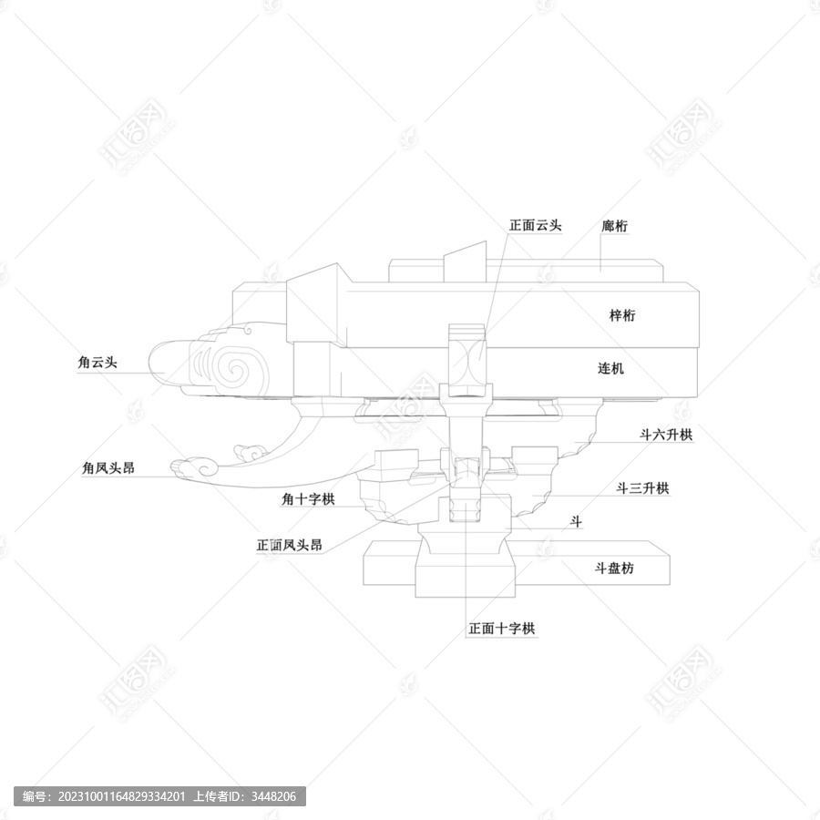 十字转角牌科线稿图