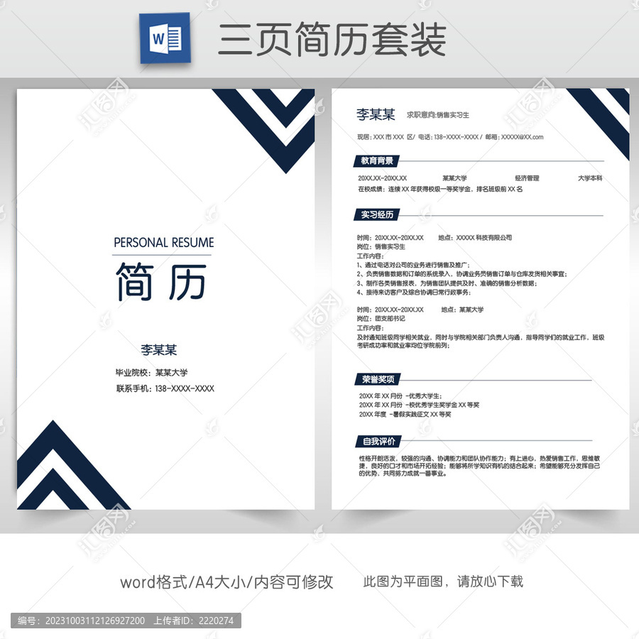 簡約銷售實習(xí)生簡歷套裝