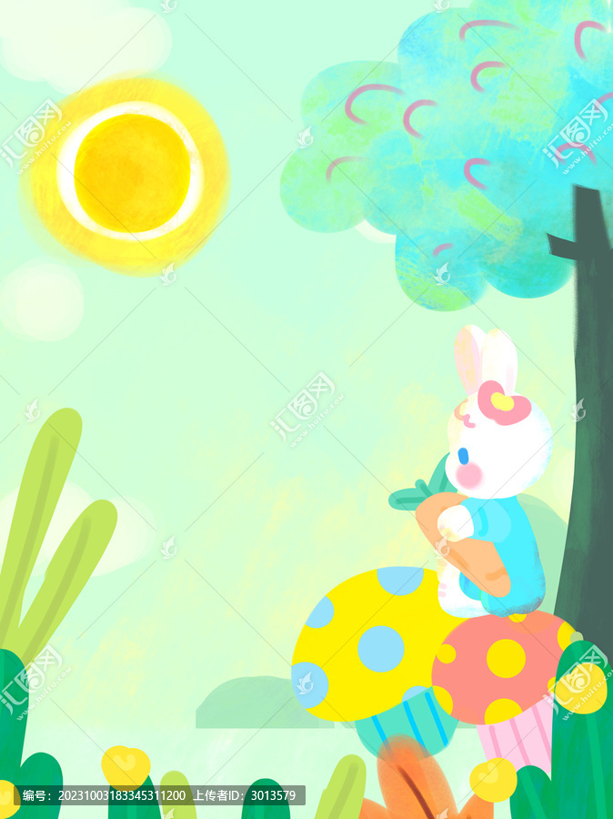 卡通背景天空樹林兔子胡蘿卜