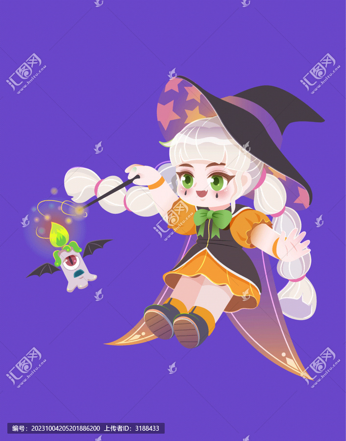 萬圣節(jié)手繪蠟燭魔女插畫