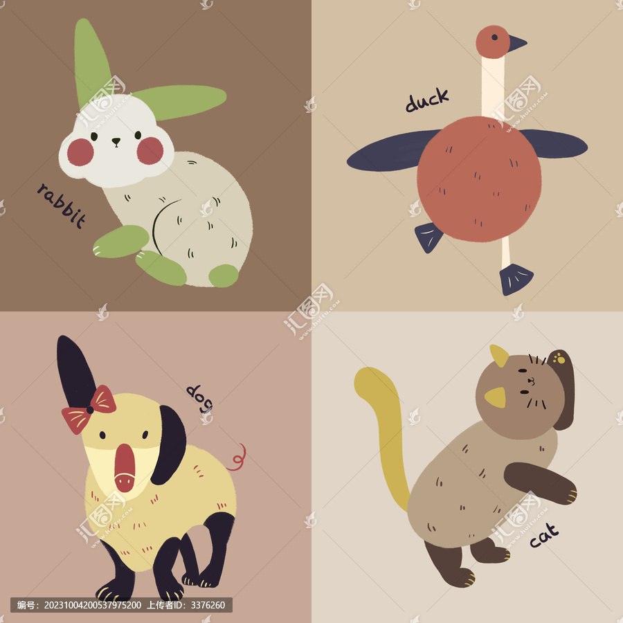 趣味動物插畫兔子鴨子狗貓