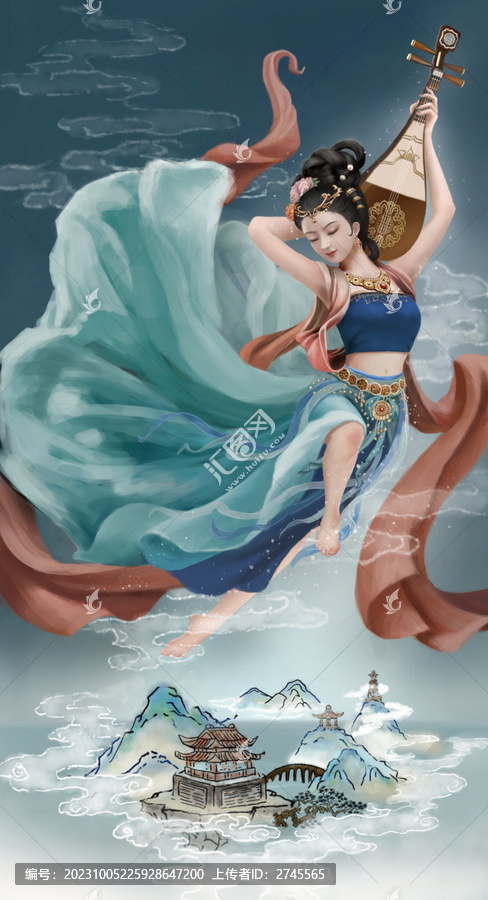 敦煌飛天伎樂之反彈琵琶