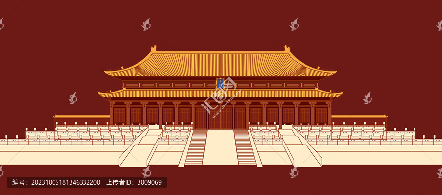 故宮建筑太廟插畫