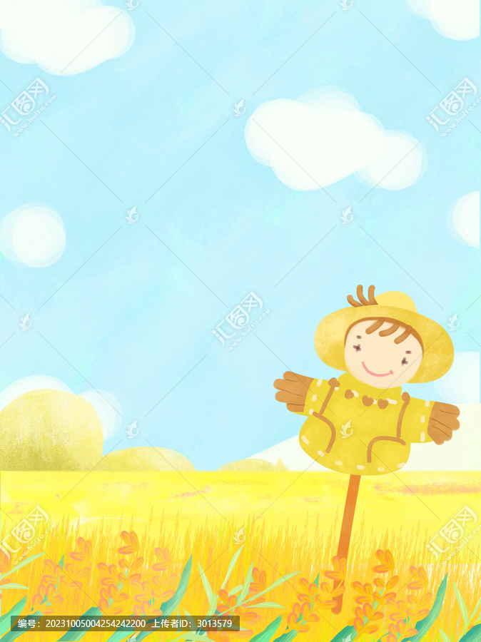卡通背景秋季麥田稻草人素材