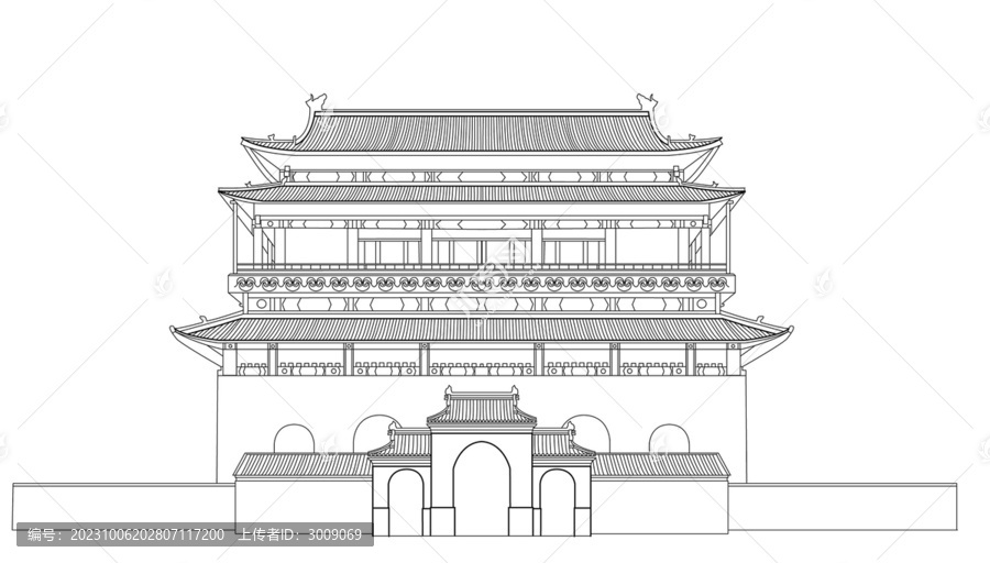 北京鼓樓線描