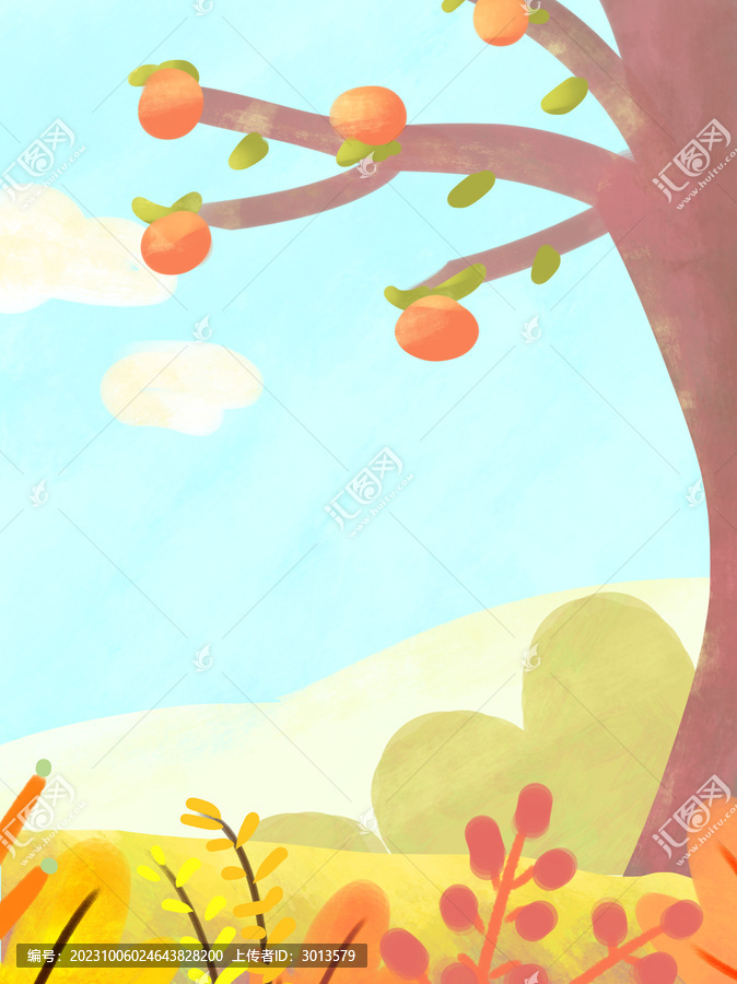 卡通背景霜降柿子樹植物素材