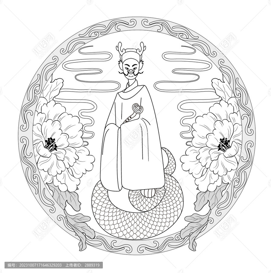 生肖龍IP形象國潮插畫線稿