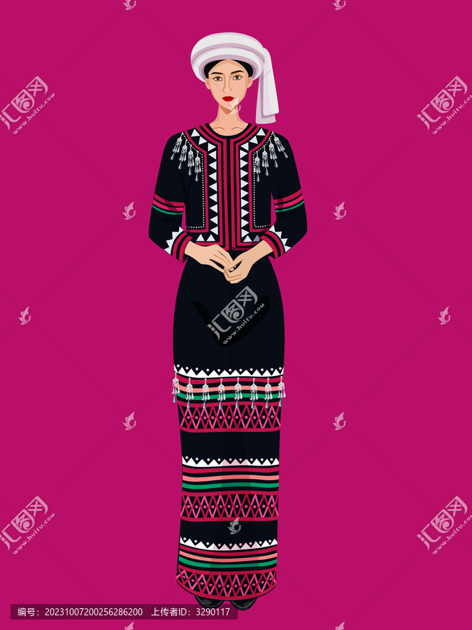 拉祜族女孩人物矢量插畫(huà)