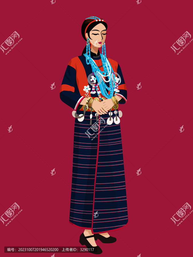 珞巴族情侶女孩人物矢量插畫