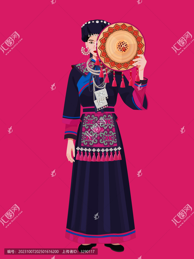 毛南族女孩人物矢量插畫
