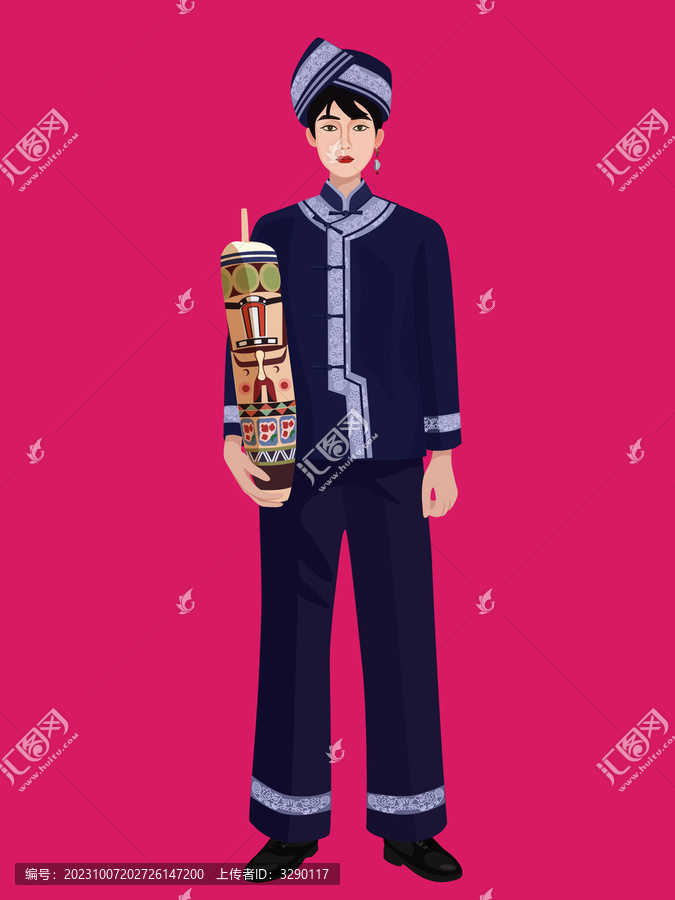毛南族男孩人物矢量插畫