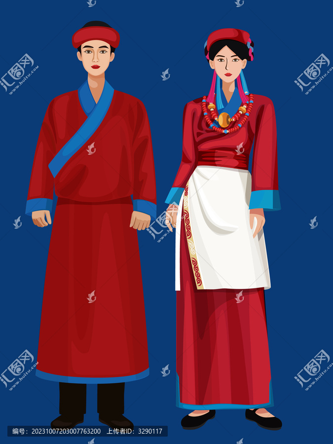 門巴族情侶人物矢量插畫