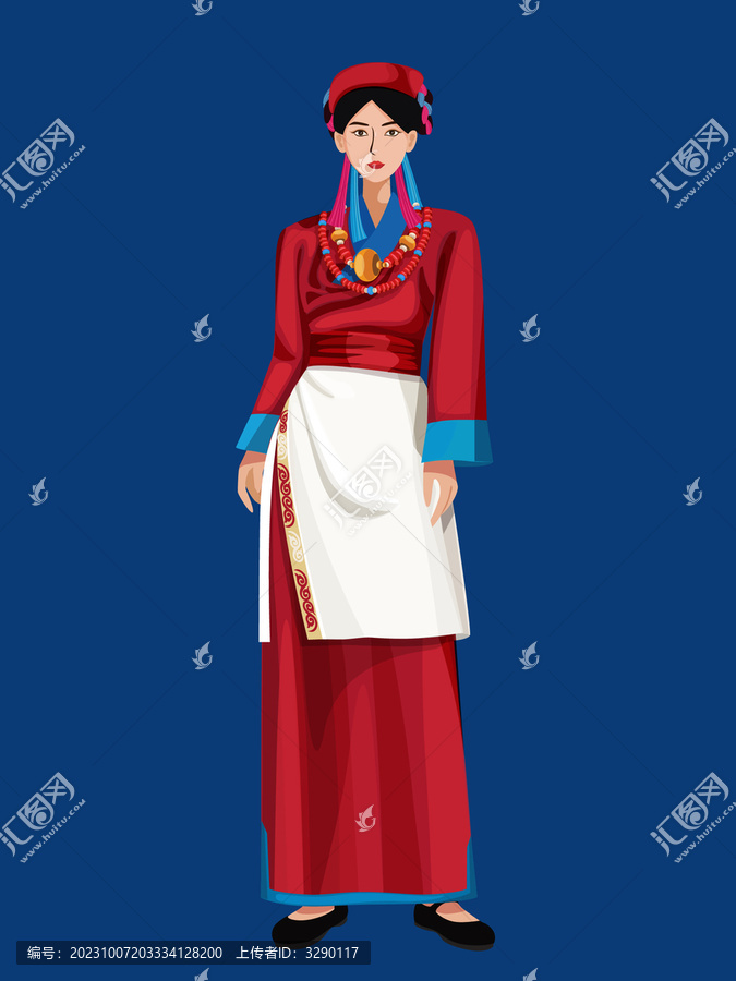 門巴族女孩人物插畫矢量