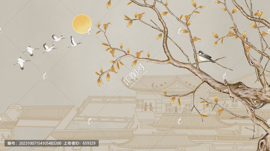 新中式花鳥背景墻
