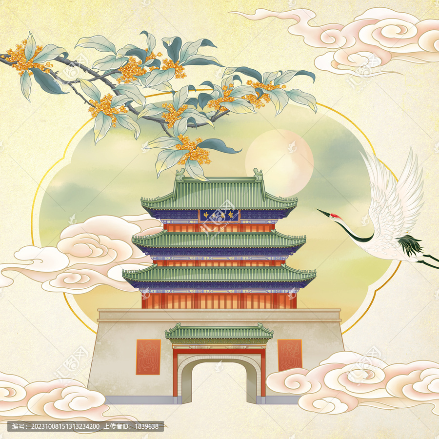 開封鼓樓古風(fēng)建筑插畫
