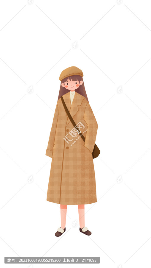 女孩背著包出門逛街人物元素