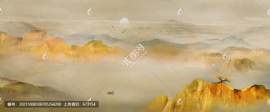 金色山水背景墻