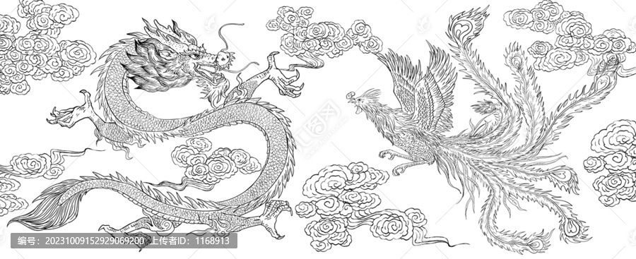 龍鳳呈祥線稿圖