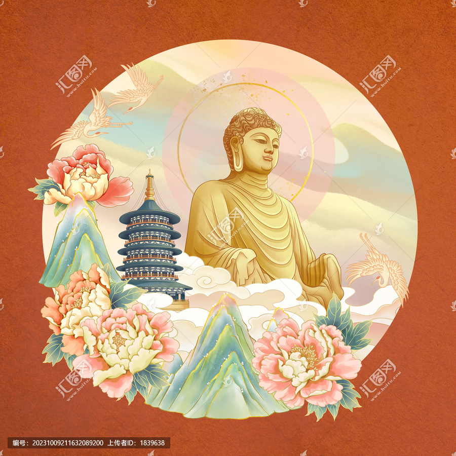 洛陽天堂龍門石窟印象插畫