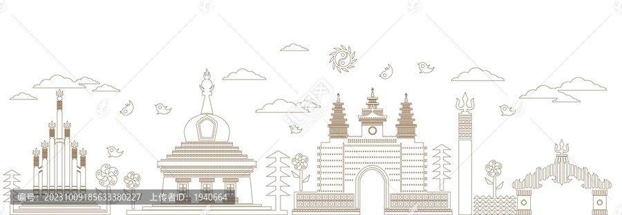 内蒙古建筑线描插画