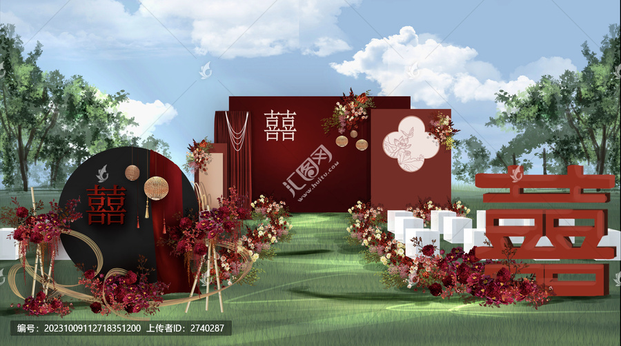中式紅色現(xiàn)代風(fēng)戶外婚禮